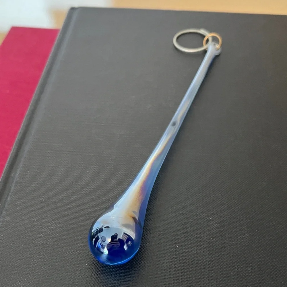 Vintage Iridescent Blue Hand Blown Glass Teardrop Window‎ Ornament Sun Catcher